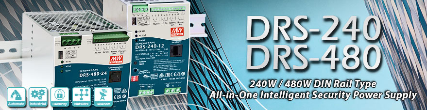 Серия DRS-240/480: 240 Вт / 480 Вт на DIN-рейку: универсальный интеллектуальный источник питания для систем безопасности 1